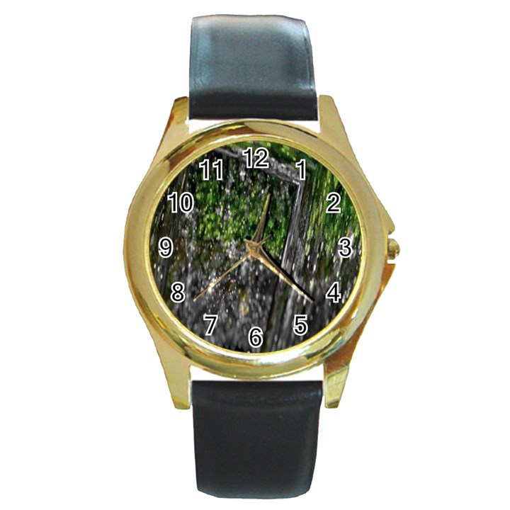 Green Glitter Squre Round Gold Metal Watch