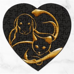 Gold Dog Cat Animal Jewel Jigsaw Puzzle (heart) by HermanTelo