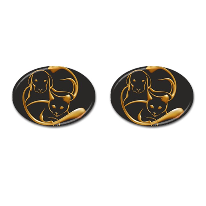 Gold Dog Cat Animal Jewel Cufflinks (Oval)