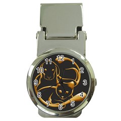 Gold Dog Cat Animal Jewel Money Clip Watches