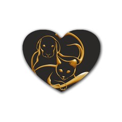 Gold Dog Cat Animal Jewel Heart Coaster (4 Pack) 