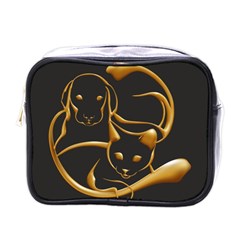 Gold Dog Cat Animal Jewel Mini Toiletries Bag (one Side) by HermanTelo