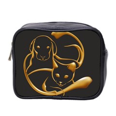 Gold Dog Cat Animal Jewel Mini Toiletries Bag (two Sides)