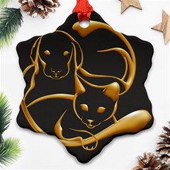 Gold Dog Cat Animal Jewel Snowflake Ornament (two Sides) by HermanTelo