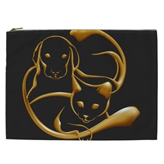 Gold Dog Cat Animal Jewel Cosmetic Bag (xxl) by HermanTelo