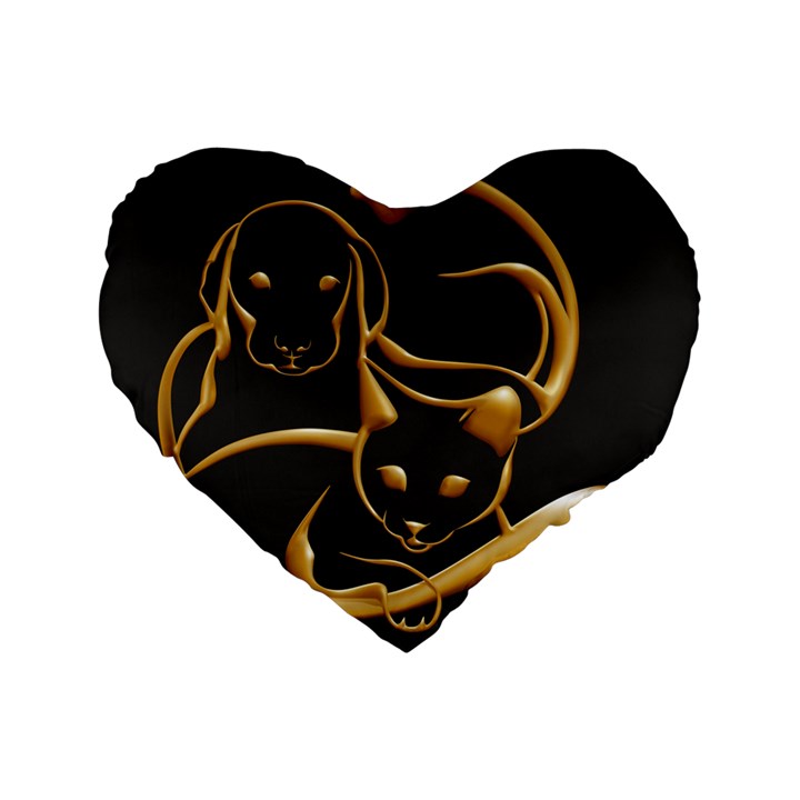 Gold Dog Cat Animal Jewel Standard 16  Premium Heart Shape Cushions