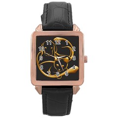 Gold Dog Cat Animal Jewel Rose Gold Leather Watch 