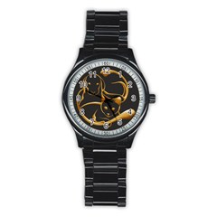 Gold Dog Cat Animal Jewel Stainless Steel Round Watch