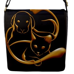 Gold Dog Cat Animal Jewel Flap Closure Messenger Bag (s)