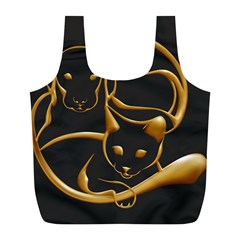 Gold Dog Cat Animal Jewel Full Print Recycle Bag (l) by HermanTelo