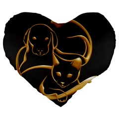 Gold Dog Cat Animal Jewel Large 19  Premium Flano Heart Shape Cushions