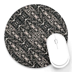 Modern Tribal Silver Ornate Pattern Print Round Mousepads by dflcprintsclothing