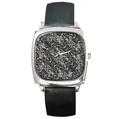 Modern Tribal Silver Ornate Pattern Print Square Metal Watch by dflcprintsclothing