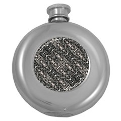 Modern Tribal Silver Ornate Pattern Print Round Hip Flask (5 Oz) by dflcprintsclothing