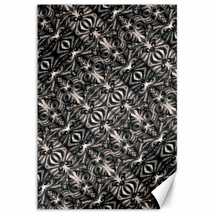 Modern Tribal Silver Ornate Pattern Print Canvas 12  x 18 