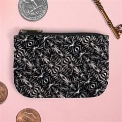 Modern Tribal Silver Ornate Pattern Print Mini Coin Purse