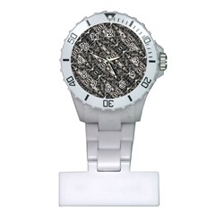 Modern Tribal Silver Ornate Pattern Print Plastic Nurses Watch