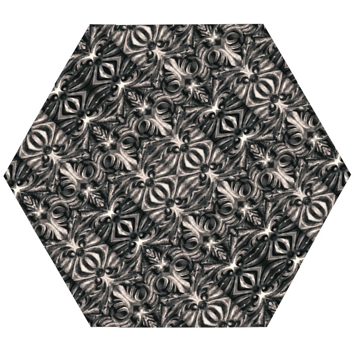 Modern Tribal Silver Ornate Pattern Print Wooden Puzzle Hexagon