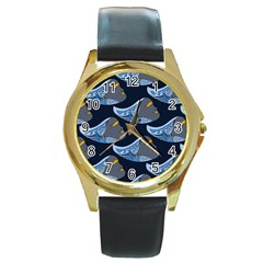 Queen Fish Doodle Art Round Gold Metal Watch by tmsartbazaar