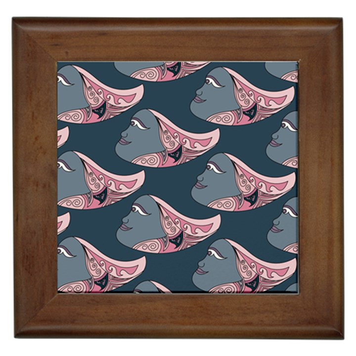 Doodle Queen Fish Pattern Framed Tile