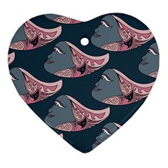 Doodle Queen Fish Pattern Heart Ornament (two Sides) by tmsartbazaar