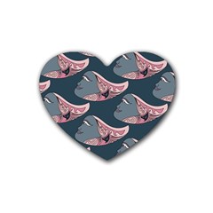 Doodle Queen Fish Pattern Rubber Coaster (heart)  by tmsartbazaar