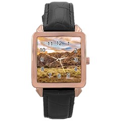 El Leoncito National Park Landscape, San Juan Province, Argentina Rose Gold Leather Watch  by dflcprintsclothing