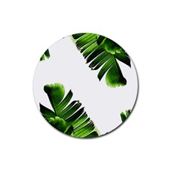 Green Banana Leaves Rubber Round Coaster (4 Pack)  by goljakoff