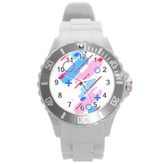 Abstract Geometric Pattern  Round Plastic Sport Watch (l) by brightlightarts