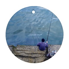 Senior Man Fishing At River, Montevideo, Uruguay001 Ornament (round)