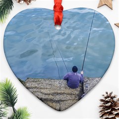 Senior Man Fishing At River, Montevideo, Uruguay001 Ornament (heart)