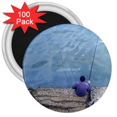 Senior Man Fishing At River, Montevideo, Uruguay001 3  Magnets (100 Pack) by dflcprintsclothing