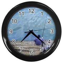 Senior Man Fishing At River, Montevideo, Uruguay001 Wall Clock (black) by dflcprintsclothing