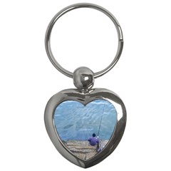 Senior Man Fishing At River, Montevideo, Uruguay001 Key Chain (heart) by dflcprintsclothing