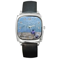 Senior Man Fishing At River, Montevideo, Uruguay001 Square Metal Watch by dflcprintsclothing