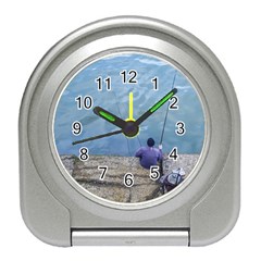 Senior Man Fishing At River, Montevideo, Uruguay001 Travel Alarm Clock by dflcprintsclothing