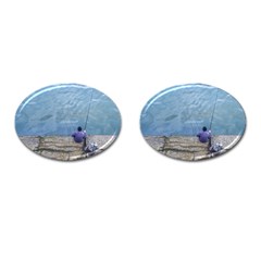 Senior Man Fishing At River, Montevideo, Uruguay001 Cufflinks (oval) by dflcprintsclothing