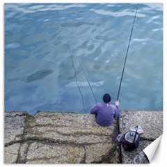 Senior Man Fishing At River, Montevideo, Uruguay001 Canvas 12  X 12  by dflcprintsclothing