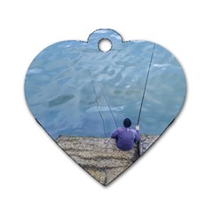 Senior Man Fishing At River, Montevideo, Uruguay001 Dog Tag Heart (one Side)