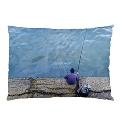 Senior Man Fishing At River, Montevideo, Uruguay001 Pillow Case by dflcprintsclothing