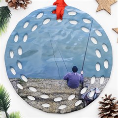 Senior Man Fishing At River, Montevideo, Uruguay001 Round Filigree Ornament (two Sides)