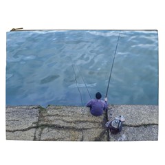 Senior Man Fishing At River, Montevideo, Uruguay001 Cosmetic Bag (xxl)