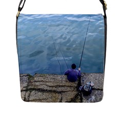 Senior Man Fishing At River, Montevideo, Uruguay001 Flap Closure Messenger Bag (l) by dflcprintsclothing