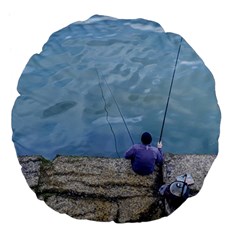 Senior Man Fishing At River, Montevideo, Uruguay001 Large 18  Premium Flano Round Cushions