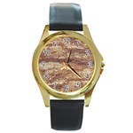 Grunge Surface Print Round Gold Metal Watch Front