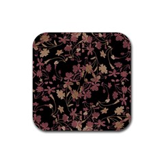 Dark Floral Ornate Print Rubber Coaster (square)  by dflcprintsclothing