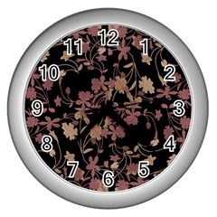 Dark Floral Ornate Print Wall Clock (silver) by dflcprintsclothing