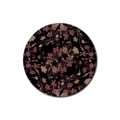 Dark Floral Ornate Print Rubber Coaster (round)  by dflcprintsclothing