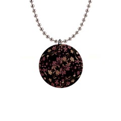 Dark Floral Ornate Print 1  Button Necklace