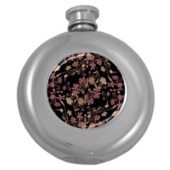 Dark Floral Ornate Print Round Hip Flask (5 Oz) by dflcprintsclothing